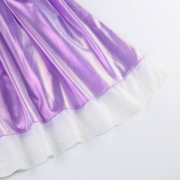 Purple Sequined Dress Long Hair Princess Costume Girls Dress Up for Birthday Party Christmas Halloweeen