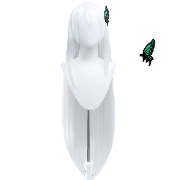 Re0 Echidna Costume Wigs White Long Wigs With Butterfly Hair Accessories
