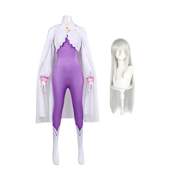 Re0 Season 4 Emilia Costume Zentai With Cloak Halloween Women Girls Dress Up