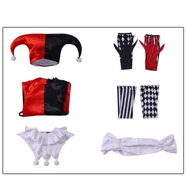 Red and Black Clown Costume With Hat Jester Costume Halloween Full Set Costume