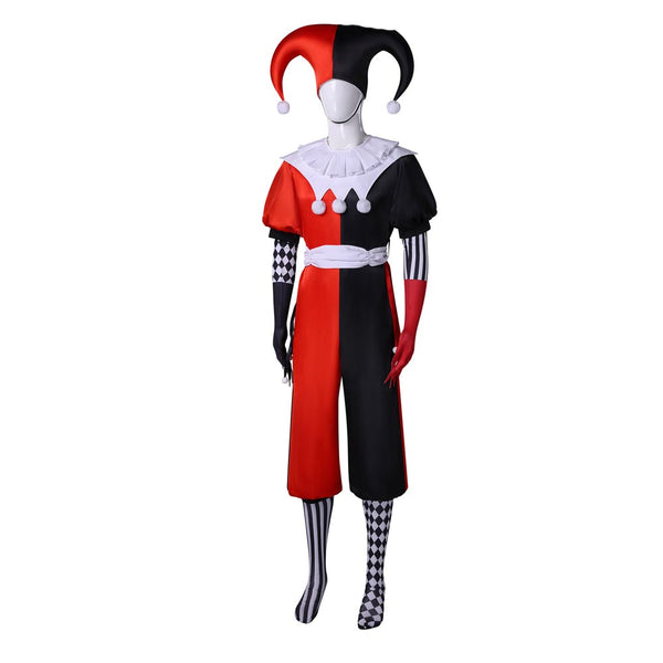 Red and Black Clown Costume With Hat Jester Costume Halloween Full Set Costume