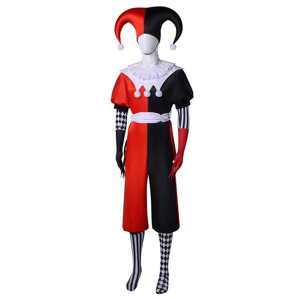 Red and Black Clown Costume With Hat Jester Costume Halloween Full Set Costume