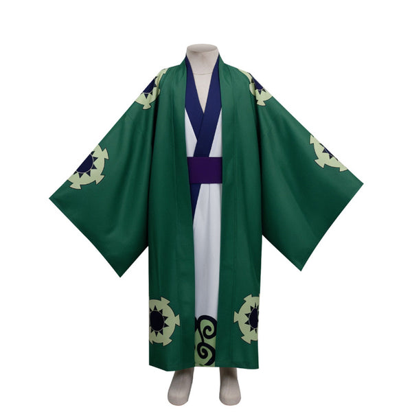 Roronoa Zoro Costume Wano Arc Zoro Cosplay Outfit Green Kimono Halloween Kids/Adults Costume