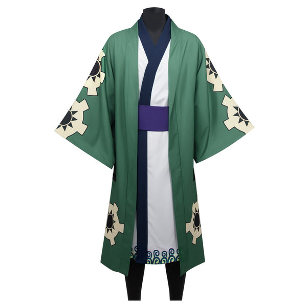 Roronoa Zoro Costume Wano Arc Zoro Cosplay Outfit Green Kimono Halloween Kids/Adults Costume