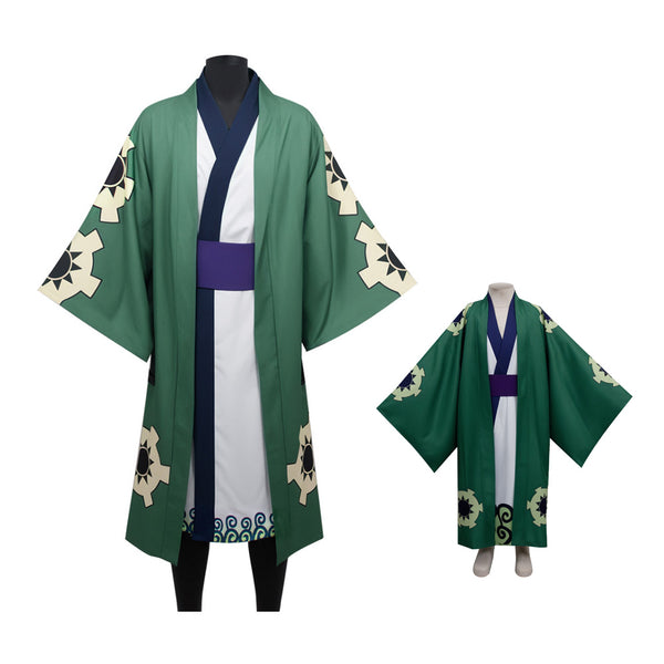 Roronoa Zoro Costume Wano Arc Zoro Cosplay Outfit Green Kimono Halloween Kids/Adults Costume