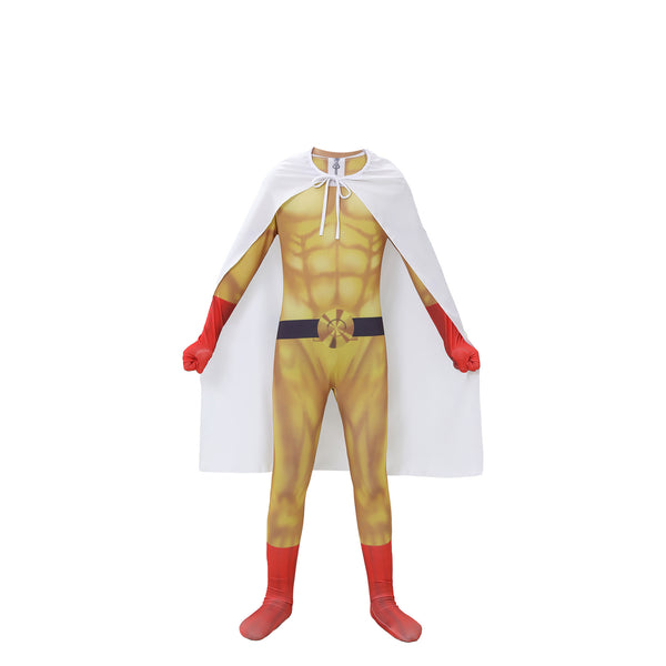 Saitama Zentai Costume+Cloak For Kids and Adults Halloween Saitama Cosplay Jumpsuit