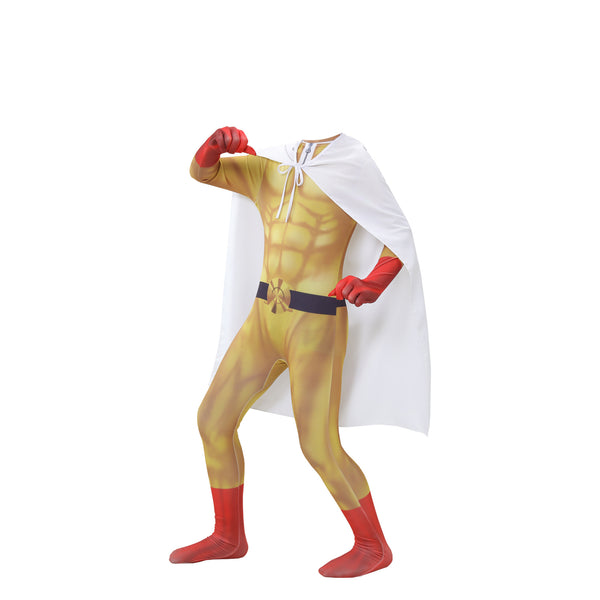 Saitama Zentai Costume+Cloak For Kids and Adults Halloween Saitama Cosplay Jumpsuit