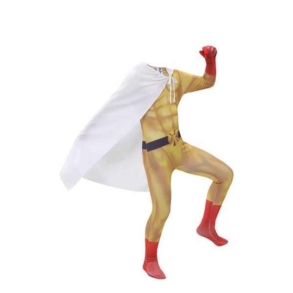 Saitama Zentai Costume+Cloak For Kids and Adults Halloween Saitama Cosplay Jumpsuit