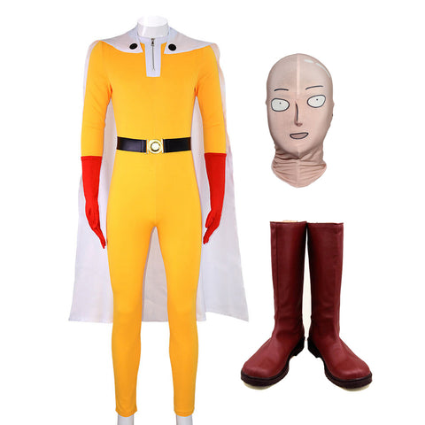 Saitama Costume With Cloak +Mask+Boots Full Set Halloween Costume Outfit
