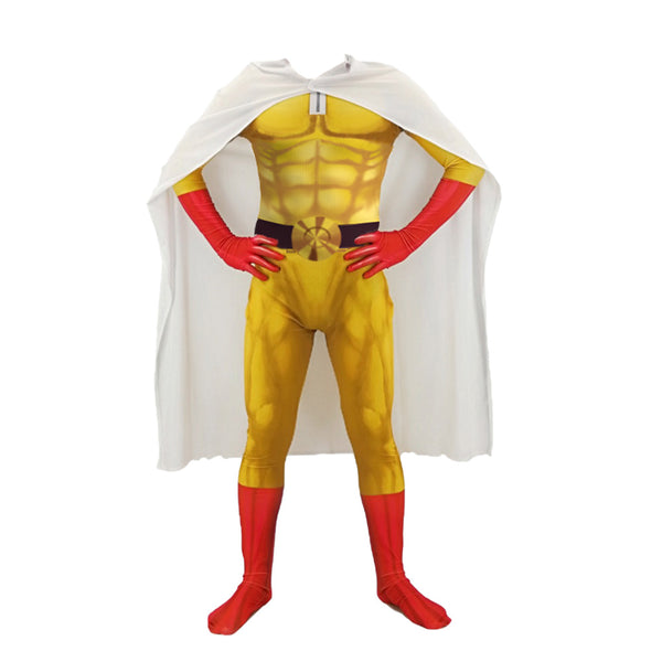 Saitama Zentai Costume+Cloak For Kids and Adults Halloween Saitama Cosplay Jumpsuit