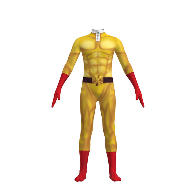 Saitama Zentai Costume+Cloak For Kids and Adults Halloween Saitama Cosplay Jumpsuit