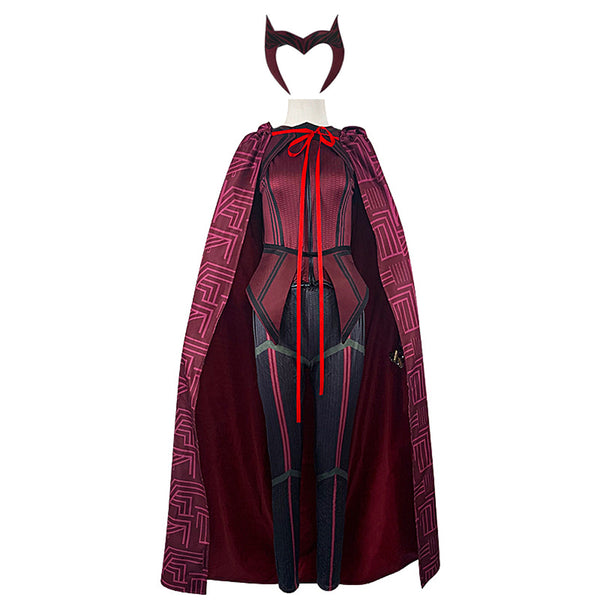 Scarlet Witch Costume Red Pant Suit Cloak Headpiece for Halloween Party Outfits