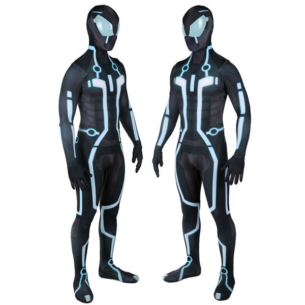 Sci-Fi Jumpsuit Men Boys Halloween Black Zentai With Blue Lines Futuristic Costume