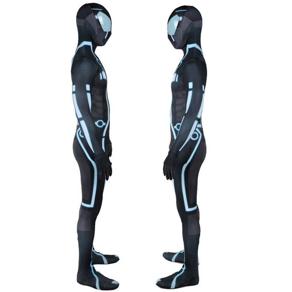 Sci-Fi Jumpsuit Men Boys Halloween Black Zentai With Blue Lines Futuristic Costume