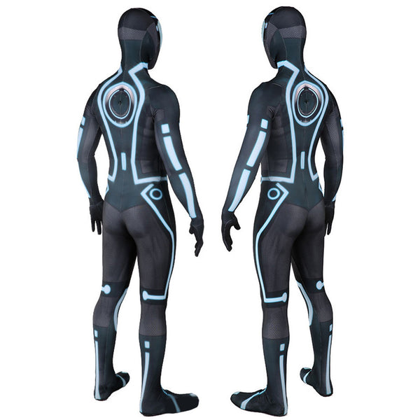 Sci-Fi Jumpsuit Men Boys Halloween Black Zentai With Blue Lines Futuristic Costume