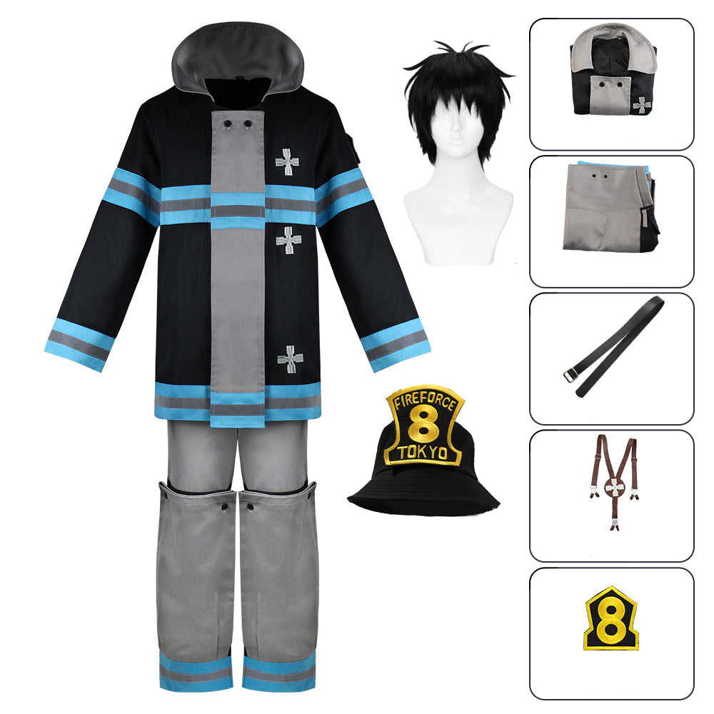 Shinra Kusakabe Costume+Wigs+Hat Full Set Halloween Costume Outfit