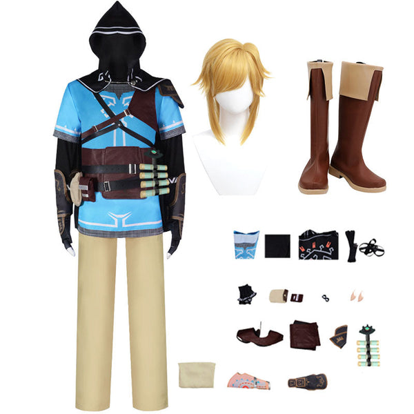 Kids Version Link Whole Set Cosplay Costume+Wigs+Cosplay Boots Halloween Carnival Costume Outfit Set