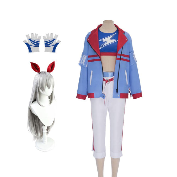 Umamusume: Pretty Derby Tamamo Cross Race Costume Blue Sports Suit Women Girls Halloween Costume