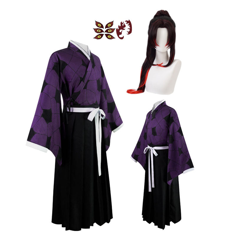 Upper Rank One Demon Kokushibou Costume Kimono With Wigs Set Halloween Carnival Cosplay Outfit