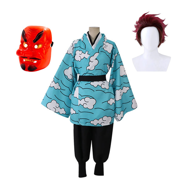 Urokodaki Sakonji Cosplay Costume Kimono With Wigs and Mask Halloween Costume Outfit For Men Women Kids