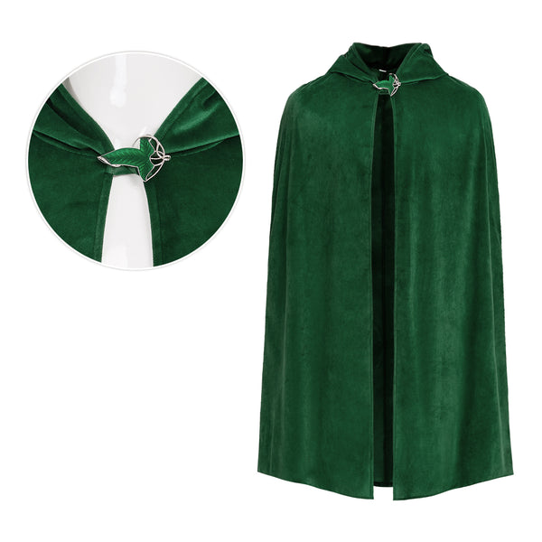 Velvet Medieval Cloak with Leaf Brooch Baggins Cape Halloween Costume