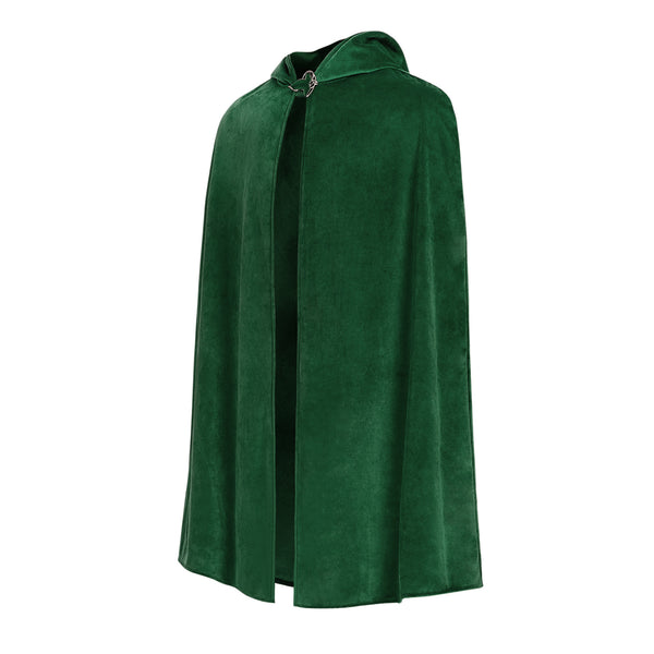 Velvet Medieval Cloak with Leaf Brooch Baggins Cape Halloween Costume