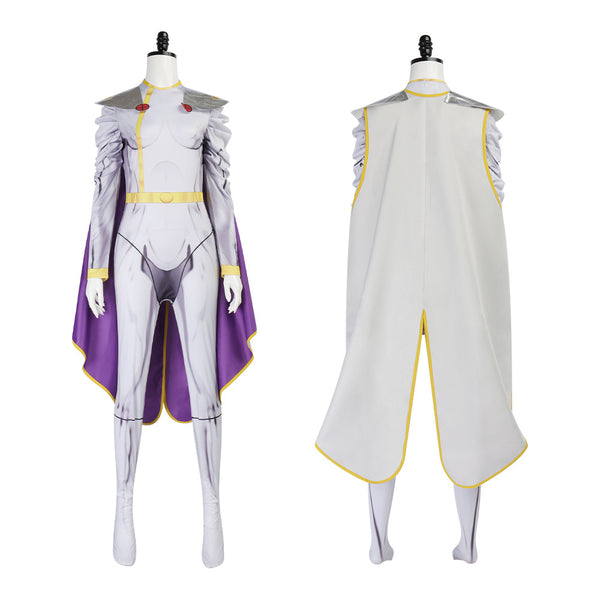 White Zentai With Purple Cloak Women Halloween Hero Warrior Costume Jumpsuit
