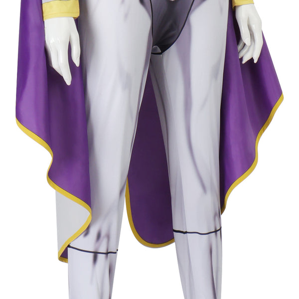 White Zentai With Purple Cloak Women Halloween Hero Warrior Costume Jumpsuit