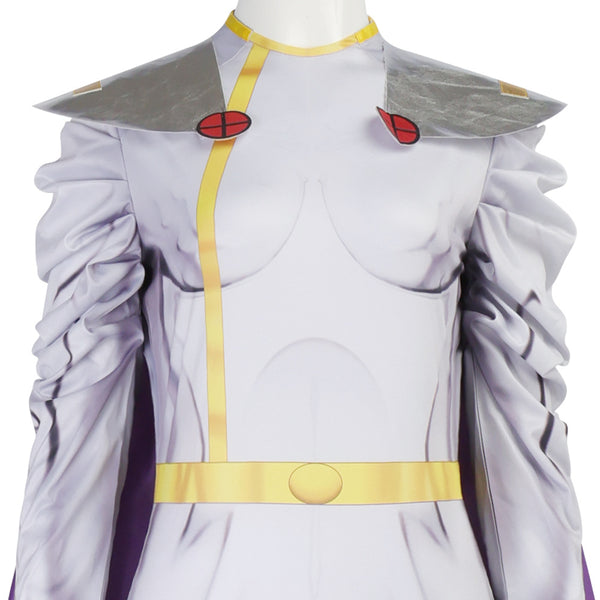 White Zentai With Purple Cloak Women Halloween Hero Warrior Costume Jumpsuit