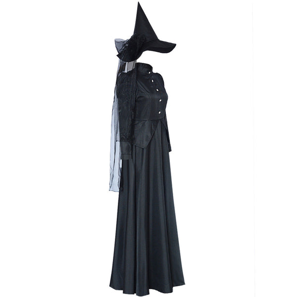 Wicked Witch Black Dress Costume With Hat and Green Gloves Women Halloween Dress Outfit