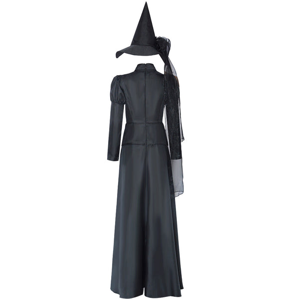Wicked Witch Black Dress Costume With Hat and Green Gloves Women Halloween Dress Outfit