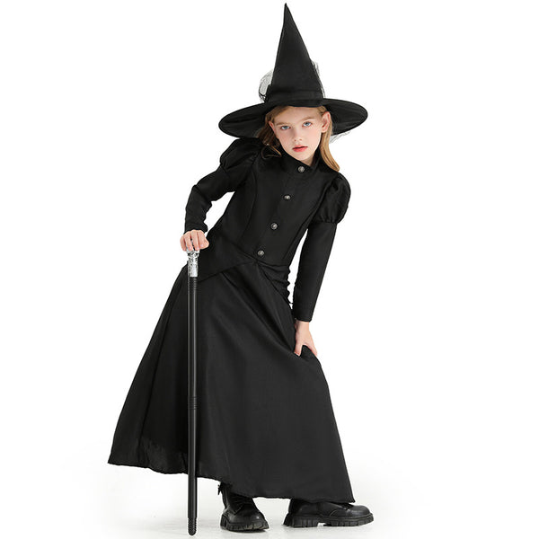 Wicked Witch Costume For Kids Girls Black Witch Dress With Hat Halloween Costume