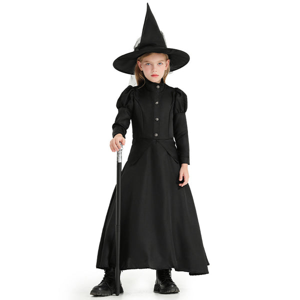 Wicked Witch Costume For Kids Girls Black Witch Dress With Hat Halloween Costume