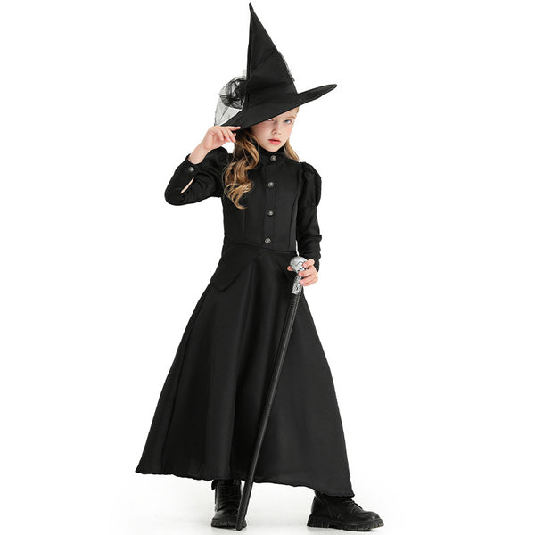 Wicked Witch Costume For Kids Girls Black Witch Dress With Hat Halloween Costume