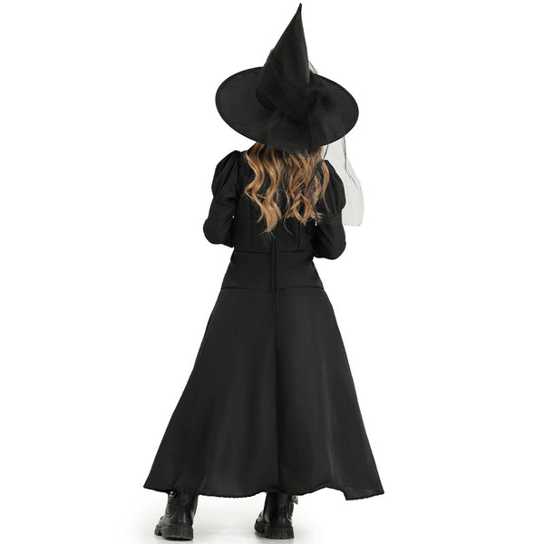 Wicked Witch Costume For Kids Girls Black Witch Dress With Hat Halloween Costume