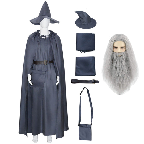 Wizard Costume Mens Gandalf Costume Gray Robe Hooded Cloak with Hat Halloween Party Cosplay Costume