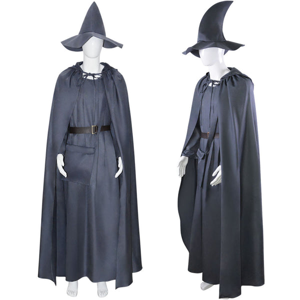 Wizard Costume Mens Gandalf Costume Gray Robe Hooded Cloak with Hat Halloween Party Cosplay Costume