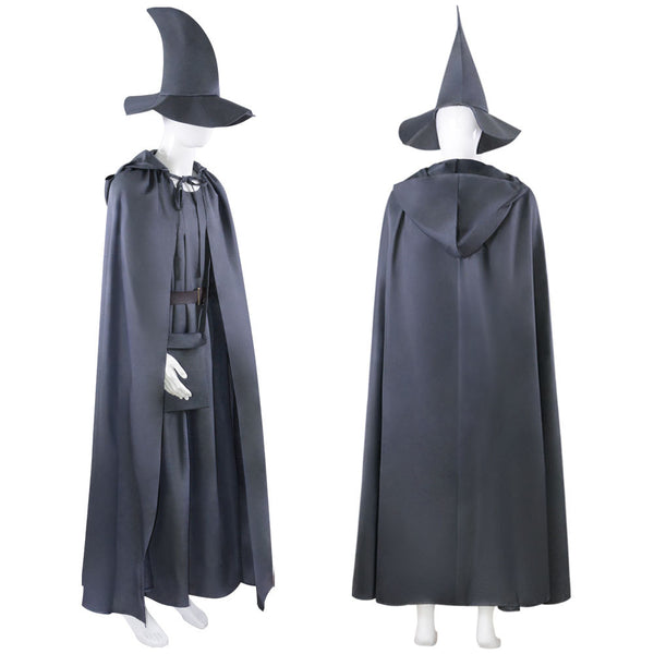 Wizard Costume Mens Gandalf Costume Gray Robe Hooded Cloak with Hat Halloween Party Cosplay Costume