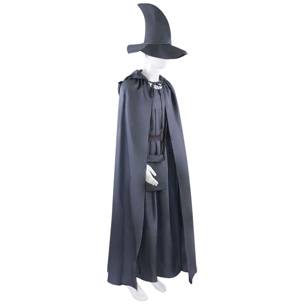 Wizard Costume Mens Gandalf Costume Gray Robe Hooded Cloak with Hat Halloween Party Cosplay Costume