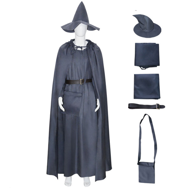 Wizard Costume Mens Gandalf Costume Gray Robe Hooded Cloak with Hat Halloween Party Cosplay Costume