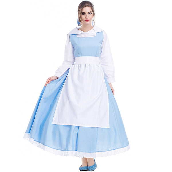 Women Costume Princess Maid Dress Blue and White Apron Maid Halloween Cosplay Outfit