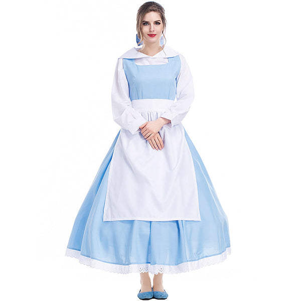 Women Costume Princess Maid Dress Blue and White Apron Maid Halloween Cosplay Outfit