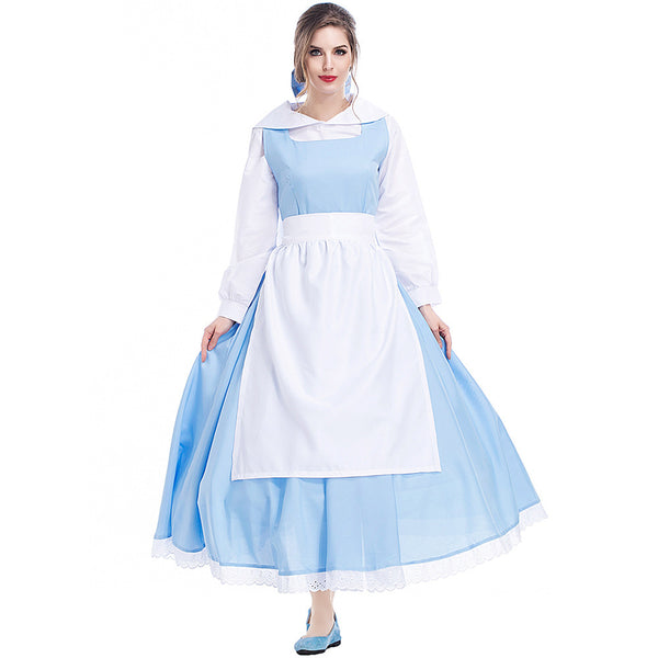 Women Costume Princess Maid Dress Blue and White Apron Maid Halloween Cosplay Outfit