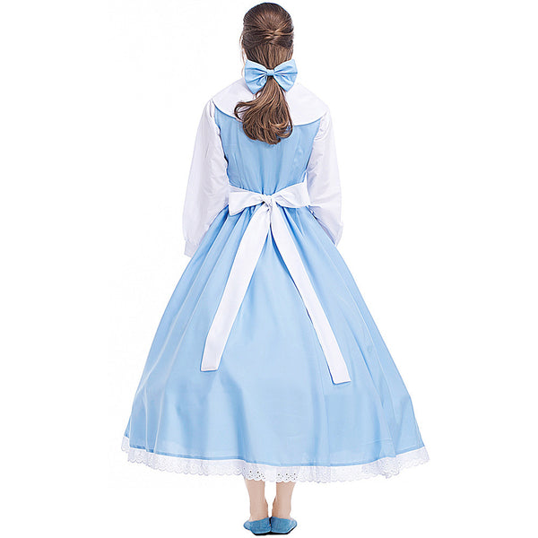 Women Costume Princess Maid Dress Blue and White Apron Maid Halloween Cosplay Outfit