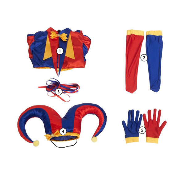 Women Girls Toddler Clown Costume Carnival Adults Kids Circus Costume Outfit Jumpsuit and Hat with Gloves and Socks