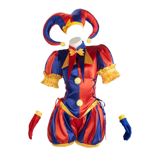 Women Girls Toddler Clown Costume Carnival Adults Kids Circus Costume Outfit Jumpsuit and Hat with Gloves and Socks
