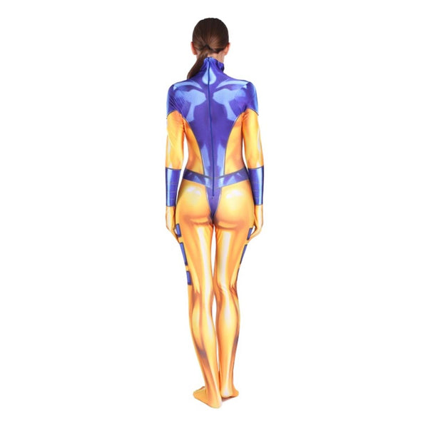 Women Girls Heroine Jumpsuit Costume Yellow and Blue Bodysuit Halloween Costume