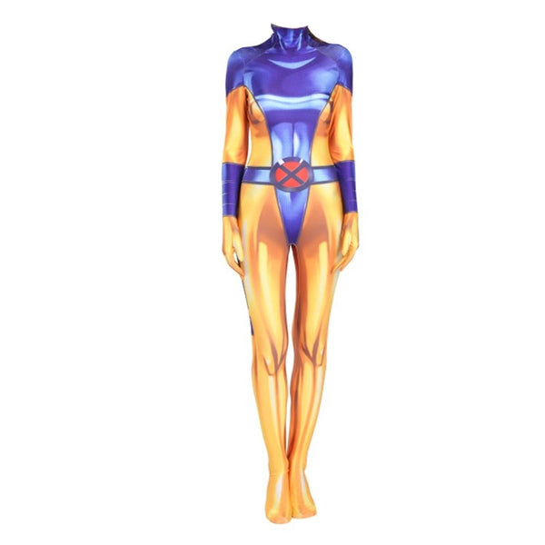 Women Girls Heroine Jumpsuit Costume Yellow and Blue Bodysuit Halloween Costume