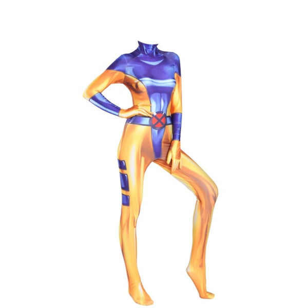 Women Girls Heroine Jumpsuit Costume Yellow and Blue Bodysuit Halloween Costume
