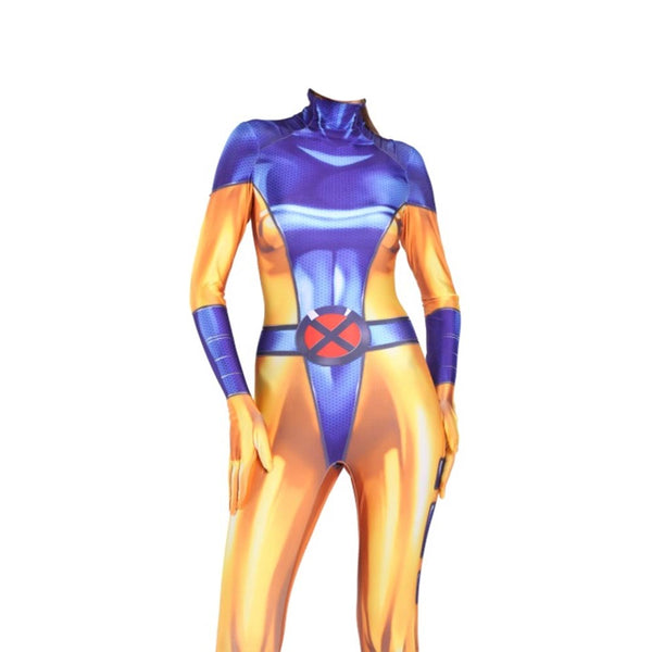 Women Girls Heroine Jumpsuit Costume Yellow and Blue Bodysuit Halloween Costume